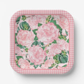 Roze Rozen en Monstera Elegant 7in Zomerfeest Papieren Bordje (Voorkant)
