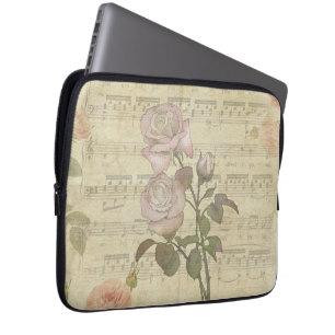  roze rozen en muziekscore laptop sleeve