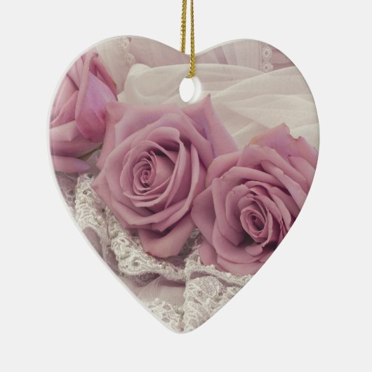 Roze rozen en nog steeds levende kalveren keramisch ornament (Rechts)