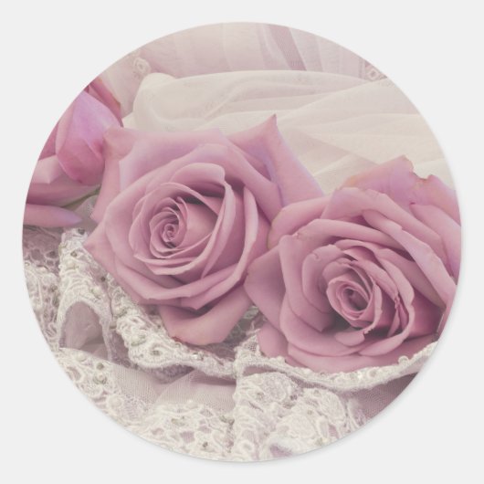 Roze rozen en nog te leven ras ronde sticker (Voorkant)