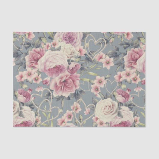 roze rozen en oorletjes tissuepapier (Voorkant)