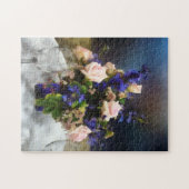 Roze rozen en paarse delfiniums legpuzzel (Horizontaal)
