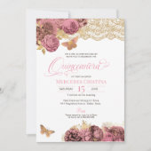 Roze rozen en paling Gold Butterfly Quinceañera Kaart (Voorkant)