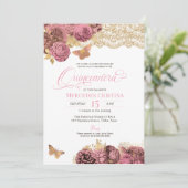 Roze rozen en paling Gold Butterfly Quinceañera Kaart (Staand voorkant)