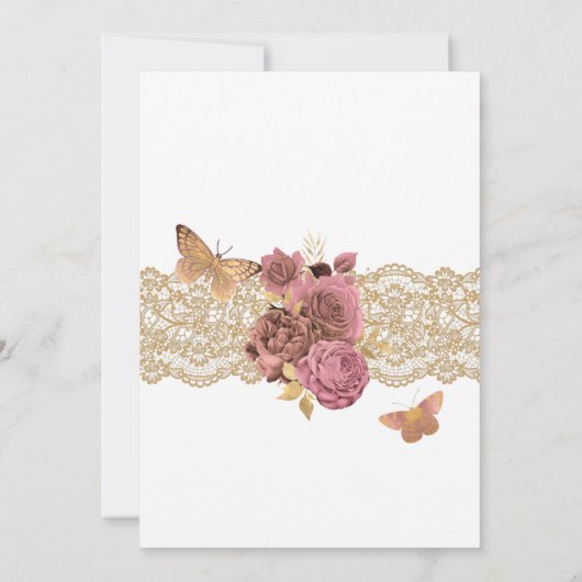 Roze rozen en paling Gold Butterfly Quinceañera Kaart (Achterkant)