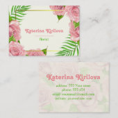 Roze rozen en palmbladeren visitekaartje (Voorkant / Achterkant)