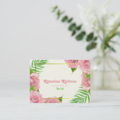 Roze rozen en palmbladeren visitekaartje (Staand voorkant)