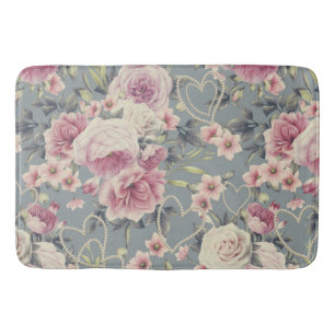  roze rozen en parelharten grijs patroon badmat