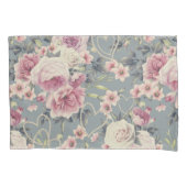 roze rozen en parelharten grijs patroon kussensloop (Voorkant-Links)