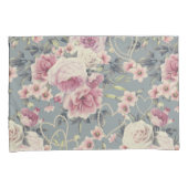 roze rozen en parelharten grijs patroon kussensloop (Voorkant-Rechts)