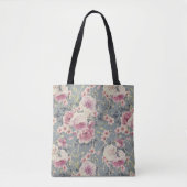  roze rozen en parelharten grijs patroon tote bag (Voorkant)