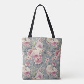  roze rozen en parelharten grijs patroon tote bag (Achterkant)