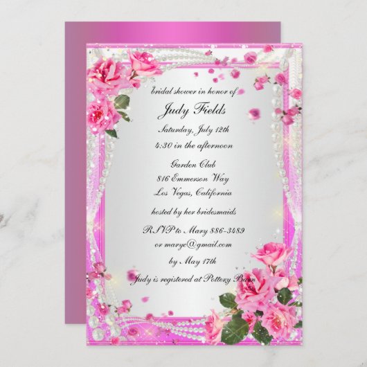 Roze rozen en parelhoenders kaart (Voorkant / Achterkant)