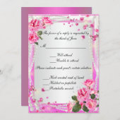 Roze rozen en parellen Kaart voor respons (Voorkant / Achterkant)