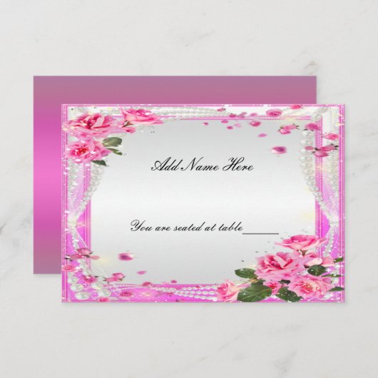 Roze rozen en parellen voor tafelgebruik kaart (Voorkant / Achterkant)