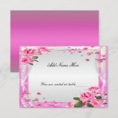 Roze rozen en parelmoer tafelkaart kaart (Voorkant / Achterkant)