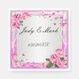 Roze rozen en parelpapierluiers servet