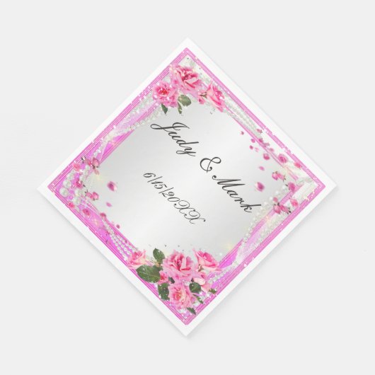 Roze rozen en parelpapierluiers servet (Hoek)