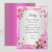 Roze Rozen en Parels Bruidsmeisje kaart (Voorkant / Achterkant)