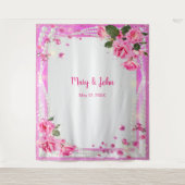 Roze rozen en parels bruiloft achtergrond wandkleed (Voorkant)