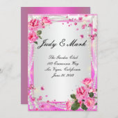 Roze Rozen En Parels Bruiloftsmenu Kaart (Voorkant / Achterkant)