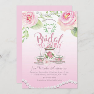 Roze rozen en parels Elegant Bridal Tea Shower Kaart