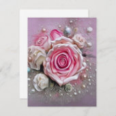 Roze rozen en parels informatiekaartje (Voorkant / Achterkant)