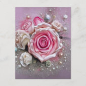 Roze rozen en parels informatiekaartje (Voorkant)