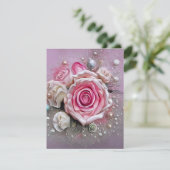 Roze rozen en parels informatiekaartje (Staand voorkant)