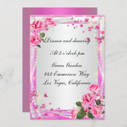 Roze Rozen En Parels Ontvangstkaart Kaart (Voorkant / Achterkant)