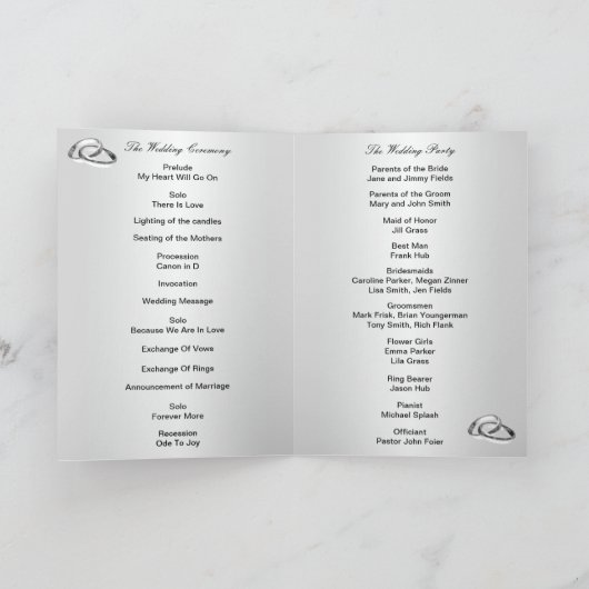 Roze Rozen en Parels Programma Kaart (Binnen)