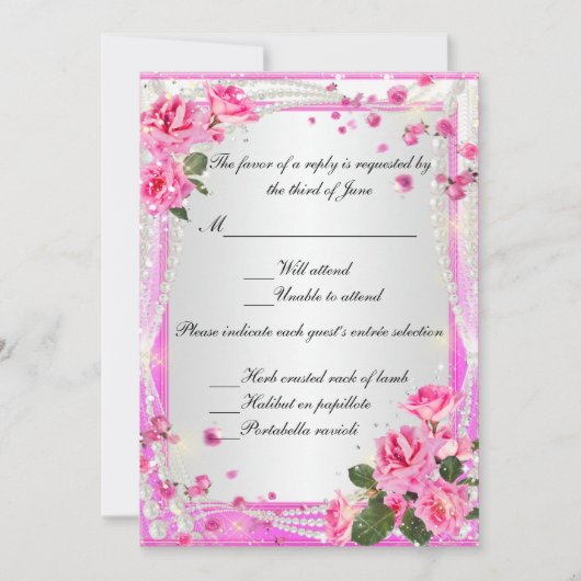 Roze Rozen En Parels Reactiekaart Kaart (Voorkant)