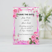 Roze rozen en parels slaan de Kaart Datum op (Staand voorkant)