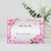 Roze rozen en parels tafelplaatskaart kaart (Staand voorkant)