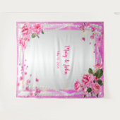 Roze Rozen en Parels Trouw Achtergrond Wandkleed (Voorkant (horizontaal))