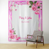 Roze Rozen en Parels Trouw Achtergrond Wandkleed (In situ)