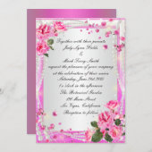 Roze rozen en parels uitnodiging (Voorkant / Achterkant)