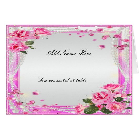 Roze rozen en parels van een vouwtafel (Voorkant Horizontaal)