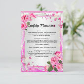 Roze rozen en parels veiligheidsmaatregelen informatiekaartje (Staand voorkant)