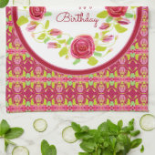 Roze rozen en patronen theedoek (Gevouwen)