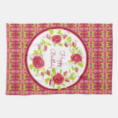 Roze rozen en patronen theedoek (Horizontaal)