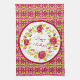 Roze rozen en patronen theedoek