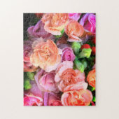 Roze rozen en peach Carnaties Bouquet Legpuzzel (Verticaal)