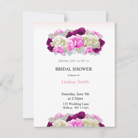 Roze rozen en Peony Bridal Shower Invitation Kaart (Voorkant)