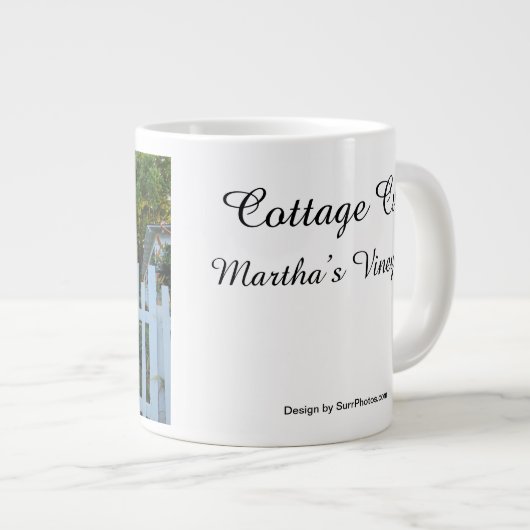 Roze rozen en Picket Fence - Martha's wijngaard Grote Koffiekop (Voorkant rechts)