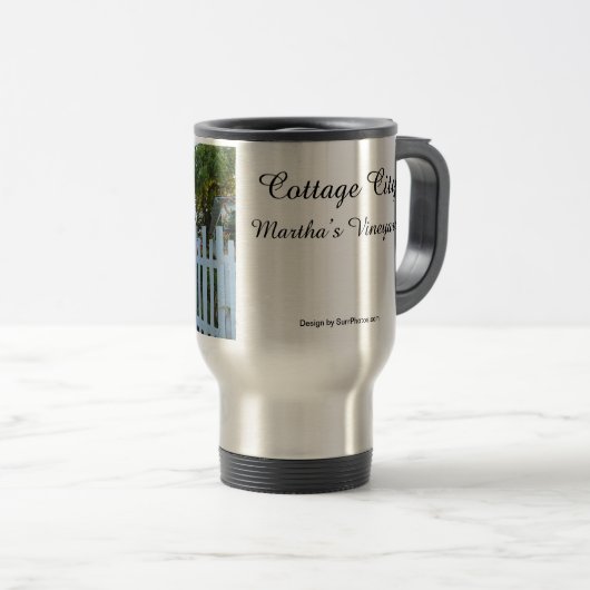 Roze rozen en Picket Fence - Martha's wijngaard Reisbeker (Voorkant rechts)