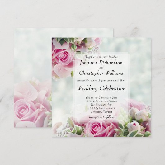 Roze Rozen en Pioenenknoppen Vierkante Bloemenbrui Kaart (Voorkant / Achterkant)