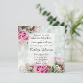 Roze Rozen en Pioenenknoppen Vierkante Bloemenbrui Kaart (Staand voorkant)