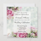 Roze Rozen en Pioenenknoppen Vierkante Bloemenbrui Kaart (Voorkant)
