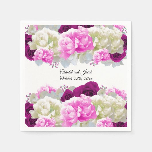 Roze rozen en pioenrozen trouwpapier servetten (Voorkant)